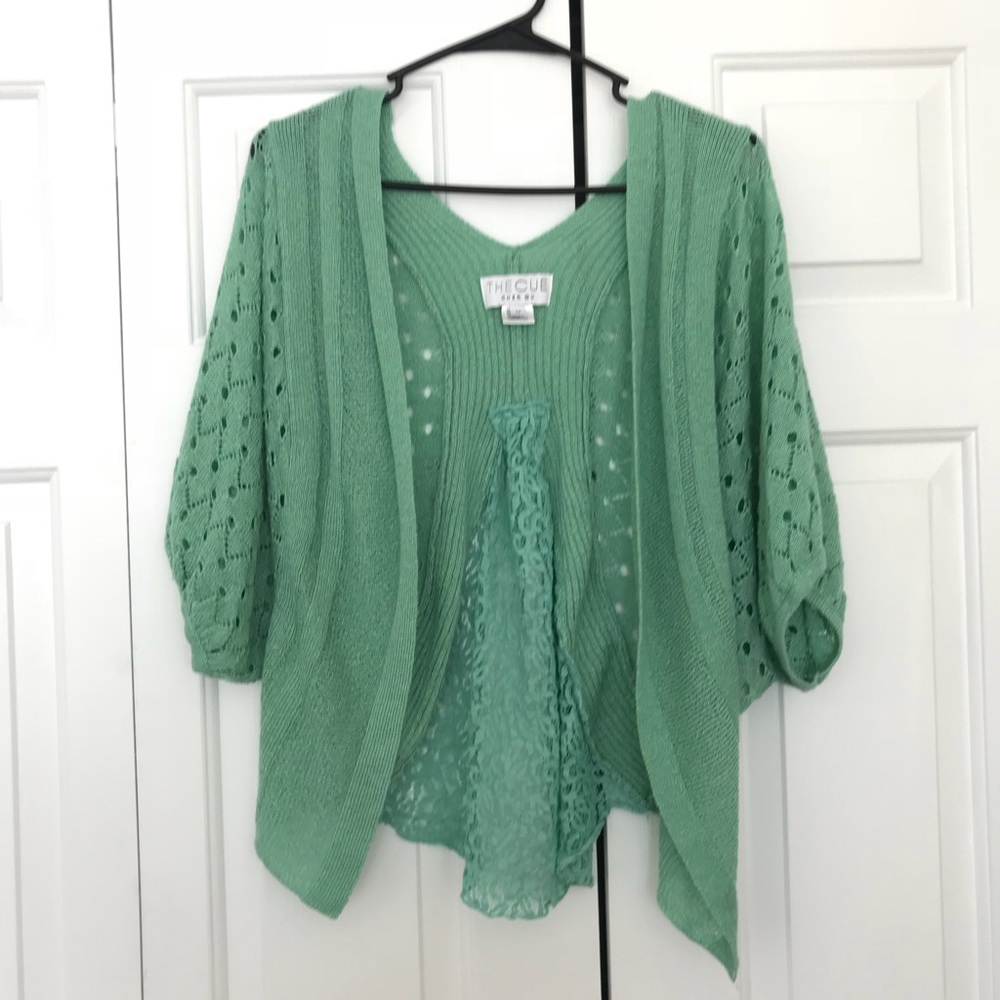 Anthropologie The Cue Cher Qu Lace Green Cardigan